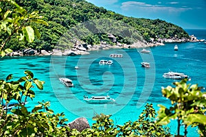 Stunning, scenic view with turquoise blue water of the Andaman sea at Similan Islands