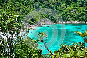 Stunning, scenic view with turquoise blue water of the Andaman sea at Similan Islands