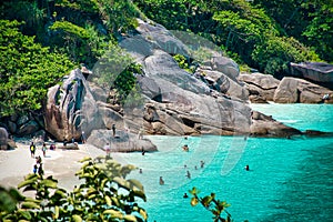 Stunning, scenic view with turquoise blue water of the Andaman sea at Similan Islands