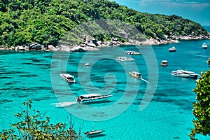Stunning, scenic view with turquoise blue water of the Andaman sea at Similan Islands
