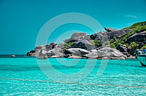 Stunning, scenic view with turquoise blue water of the Andaman sea at Similan Islands