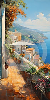 Stunning Seaside Path Painting In The Style Of Alejandro Burdisio And Dmitry Spiros