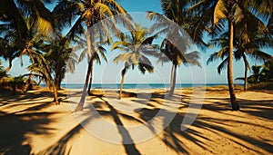 The stunning shadows of palm trees on warm sandy ground.