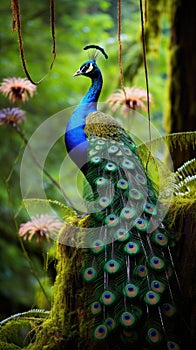 A stunning shot of a peacock displaying its beautiful feathers in all their glory