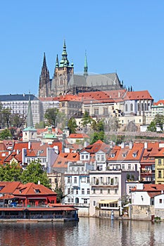 Stunning skyline of Prague, Czech Republic with dominant Prague Castle. The historical center of the Czech capital is located