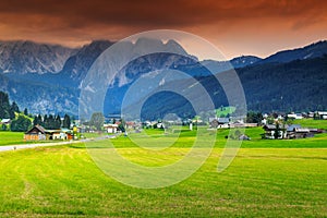 Stunning spring landscape with high mountains,Gosau,Austria,Europe