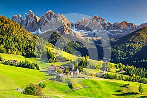 Stunning spring landscape with Santa Maddalena village, Dolomites, Italy, Europe