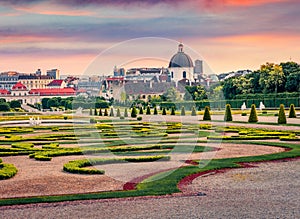 Stunning spring morning in famous Belvedere park, built by Johann Lukas von Hildebrandt for Prince Eugene of Savoy photo