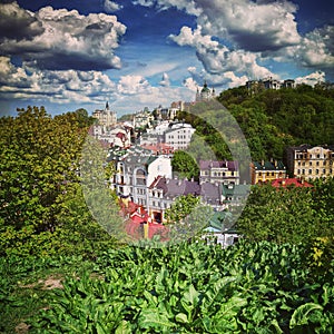 A stunning spring view of Andriyivskyy Descen in Kyiv or Kiev, the green capital of Ukraine