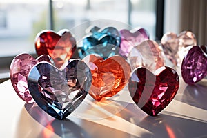Elegant Heart-shaped Glass and Metal Objects on White Marble Tabletop photo