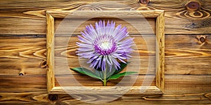 Stunning Stokesia Laevis Flower Flat Lay A Modern Wooden Background Design Element for Branding and Marketing photo