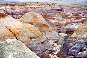 Stunning striped purple sandstone formations of Blue Mesa badlands in Petrified Forest National Park