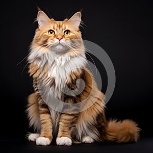 Stunning Studio Shot Of Long Haired Orange Cat On Isolated Background photo