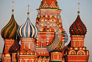 Stunning sunny view of Saint Basil`s in Moscow`s Red Square