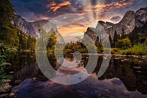 Stunning Sunrise Colors on Yosemite Valley View, Yosemite National Park, California