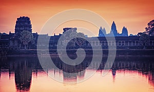 Stunning Sunrise and reflections at Angkor Wat - Siem Reap - Cambodia Biggest religious monument on the World.