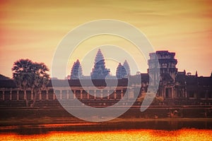 Stunning Sunrise and reflections at Angkor Wat - Siem Reap - Cambodia Biggest religious monument on the World.