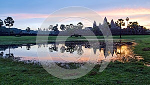 Stunning Sunrise and reflections at Angkor Wat - Siem Reap - Cambodia Biggest religious monument on the World