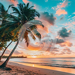 Stunning Sunset at a Beach With Palm Trees