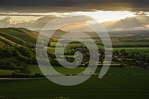 Stunning sunset over countryside landscape