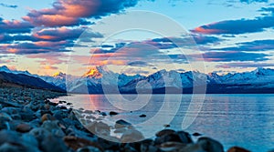 A Stunning Sunset Over Lake Pukaki and Mount Cook