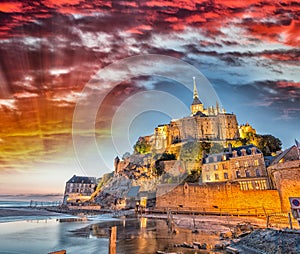 Stunning sunset over Mont Saint Michel, France