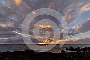 Stunning sunset over Pacific Ocean, Big Island, Hawaii