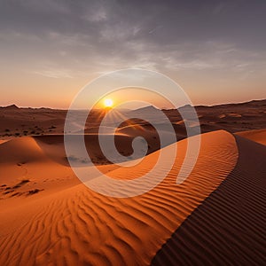 Stunning Sunset Over Sahara Desert Sand Dunes