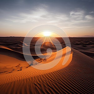 Stunning Sunset Over Sahara Desert Sand Dunes