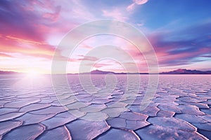 Stunning sunset over the salt flats of Uyuni in