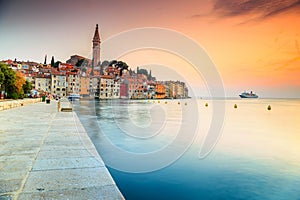 Stunning sunset with Rovinj old town,Istria region,Croatia,Europe