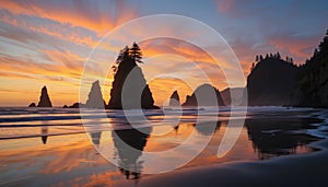 Stunning Sunset at Ruby Beach, Olympic National Park, Washington State