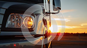 Stunning Sunset Semi Truck: A Captivating Close-up Shot