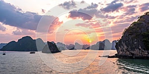 Seascape sunset at Halong Bay photo
