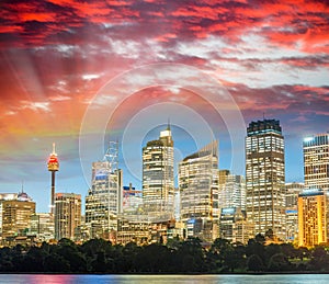 Stunning sunset view of Sydney skyline, Australia
