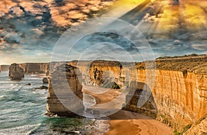 Stunning sunset view of Twelve Apostles, Australia