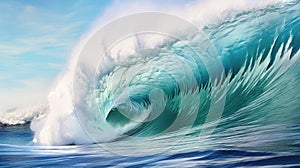 Stunning Surfing Wave in Light Teal & Maroon: Massurrealistic Art with Clear Edge Tilt-Shift & Youthful Energy