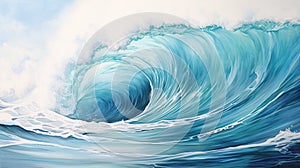 Stunning Surfing Wave in Light Teal & Maroon: Massurrealistic Art with Clear Edge Tilt-Shift & Youthful Energy