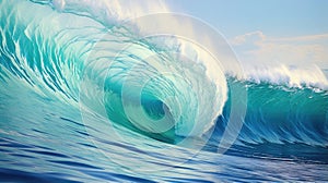 Stunning Surfing Wave in Light Teal & Maroon: Massurrealistic Art with Clear Edge Tilt-Shift & Youthful Energy