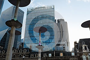 Stunning tall mirrored building Infront of Liverpool Street station, Uk