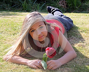 Stunning teenage girl in garden