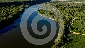 Stunning top view of the sinuous Dniester River. Summer landscape of the Dniester River. Picturesque photo wallpaper