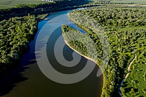 Stunning top view of the sinuous Dniester River. Summer landscape of the Dniester River. Picturesque photo wallpaper