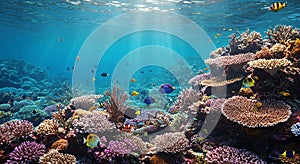 Aerial View of a Thriving Coral Reef Ecosystem, generative ai photo