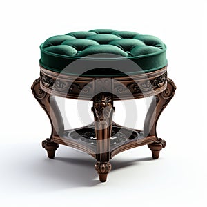 Stunning Velvet Victorian Foot Stool With Green Velvet Tufted Seat