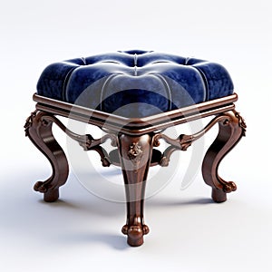 Stunning Velvet Victorian Foot Stool - Ornate Blue Padded Stool