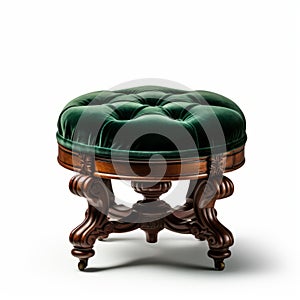 Stunning Velvet Victorian Footstool In Walnut With Green Velvet Upholstery