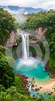 Majestic Waterfall in Lush Tropical Paradise