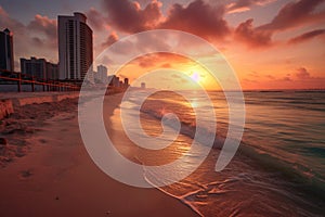 A stunning view of Adraga Beach, located in Portugal, photographed during a colorful sunset