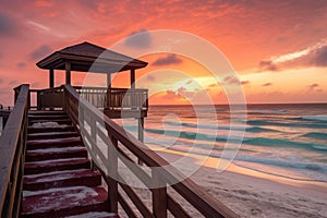 A stunning view of Adraga Beach, located in Portugal, photographed during a colorful sunset